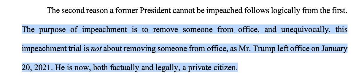 Next, they make the [bogus] argument that if a president can no longer be removed, the Senate can't hold a trial because the purpose is removal from officeHow do they explain away the plain language of the Constitution (also attached) ?14/