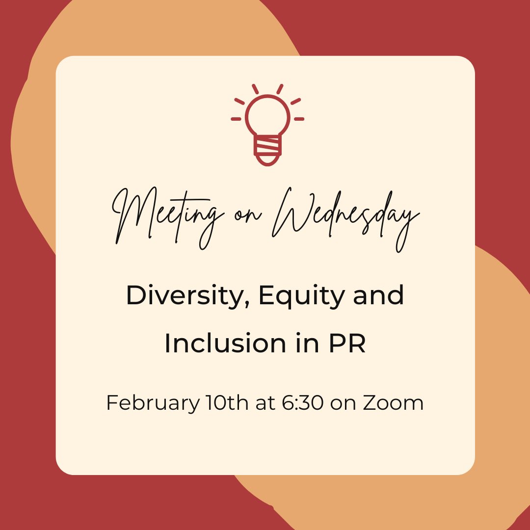 This week we will be discussing diversity, equity and inclusion in the PR world with Patrick Ford, a professional in residence at the University of Florida’s College of Journalism and Communications. See you all on zoom! ⠀
⠀
Meeting ID: 967 5967 6263