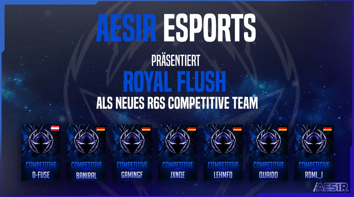 Aesir_eSports_'s tweet photo. Aus der Community zusammengewachsen ist unser erstes R6 Competitive Team: Royal Flush

@bence263 @Baniralbraa @lehmfd @DFuse6 @JxnqeA sowie RDML_J und GamingF

#AesirFamily #AesirEsports #Competitive #RainbowSixSiege https://t.co/HGQaumDcIu