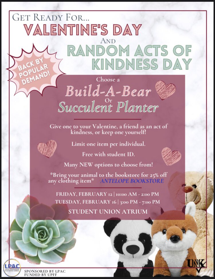 Happy Monday!! Just a reminder that LPAC will be hosting another Build-A-Bear event, along with a succulent plant event, this Friday, February 12th!