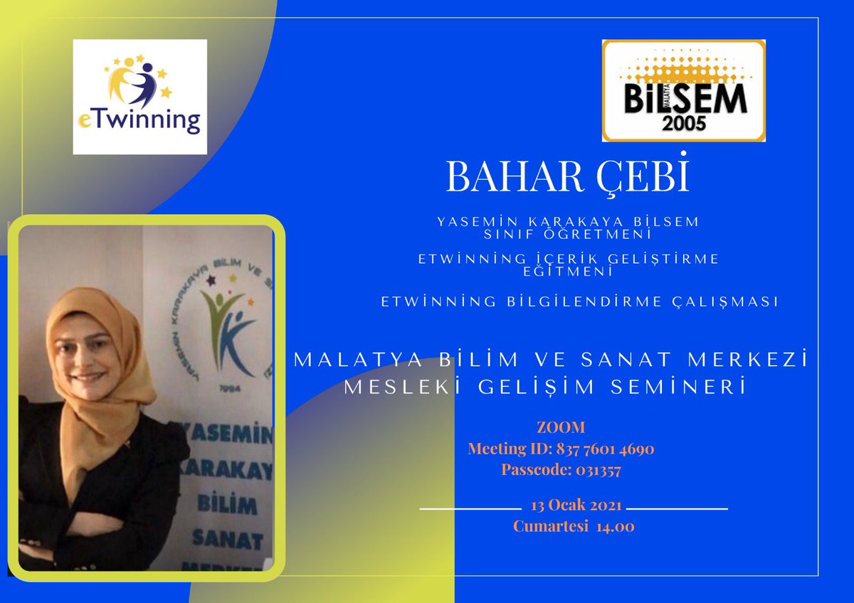 E-Twinning İçerik geliştirme Eğitimi-Mesleki Gelişim Semineri 13 Şubat 14:00 da gerçekleştirilecektir. <a href="/BilsemMeb/">mehmet dur</a> <a href="/mramazanbarin/">Ramazan Barın</a> <a href="/MalatyaMem/">MALATYA İL MİLLİ EĞİTİM MÜDÜRLÜĞÜ</a> @KanbayBattal  <a href="/mavsar71/">M. Ali Avşar</a> <a href="/ErhanPelitoglu/">Erhan Pelitoğlu🇹🇷</a> <a href="/umitarslan44/">Ümit Arslan</a> <a href="/BattalgaziBilsm/">Battalgazi Bilsem</a> <a href="/ASOCIKA229/">ERASMUS+ ASOCI PROJECT</a> @trettwinning @NewBessProject
