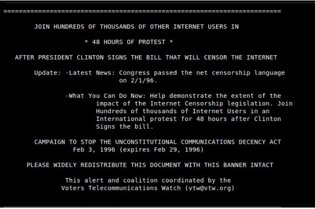 Today marks the 25th anniversary of the 1996 “Black Page Protest” when thousands of websites went dark for 48 hours to protest the Communications Decency Act. It was a moment that defined the future of digital advocacy and the internet as we know it. <thread>