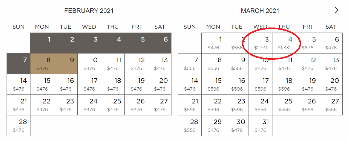 trom771's tweet photo. QAnon is saying that Biden will be removed from office and Dear Leaser will be sworn in on March 4th. And, right on queue, the room rates at Dear Leader's DC hotel almost tripled for those dates. The grift continues. https://t.co/obgs3Gv3p5