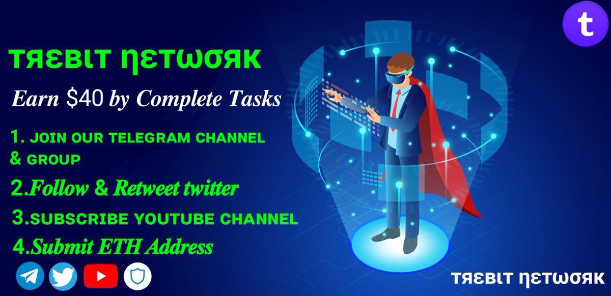🚀 Airdrop: Trebit Network 
💰 Value: $ 40
👥 Referral: $ 4
💸 0.1 + 0.01 TRB
🏦 TRB is already listed on Uniswap Exchange

Start the Trebit Network Airdrop Bot:
 t.me/TrebitNetworkB…

📖 Step-by-step guide:
🔷 Do some social tasks

#Airdrop #DeFi #ETH #giveaway