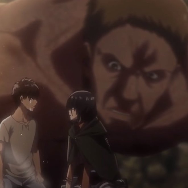 so what does this have to do with eremika? remember the scene where a titan was closely watching them which was kinda odd because titans are known to be very aggressive and attacks humans as soon as they've sensed them. as far as we know, ymir has the ability to manipulate titans