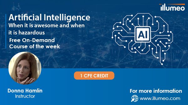 Technology is growing rapidly. From landline telephones to mobile phones  to self-driving cars, AI is progressing. Want to know the benefits and hazards of AI? Join our course today.

bit.ly/39Z3iP7

#illumeo #CPA #CPE #Accounting #Finance #Audit #AI #DonnaHamlin