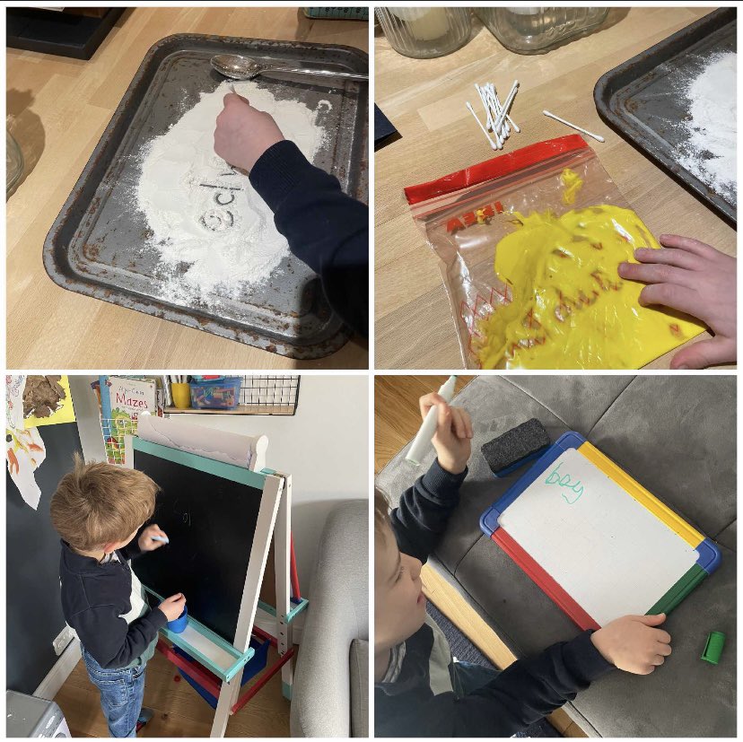 MrsST6's tweet image. Our #screenfreelearning handwriting session for today! Who knew you could write in so many different ways.....without a pencil!! @walton_primary