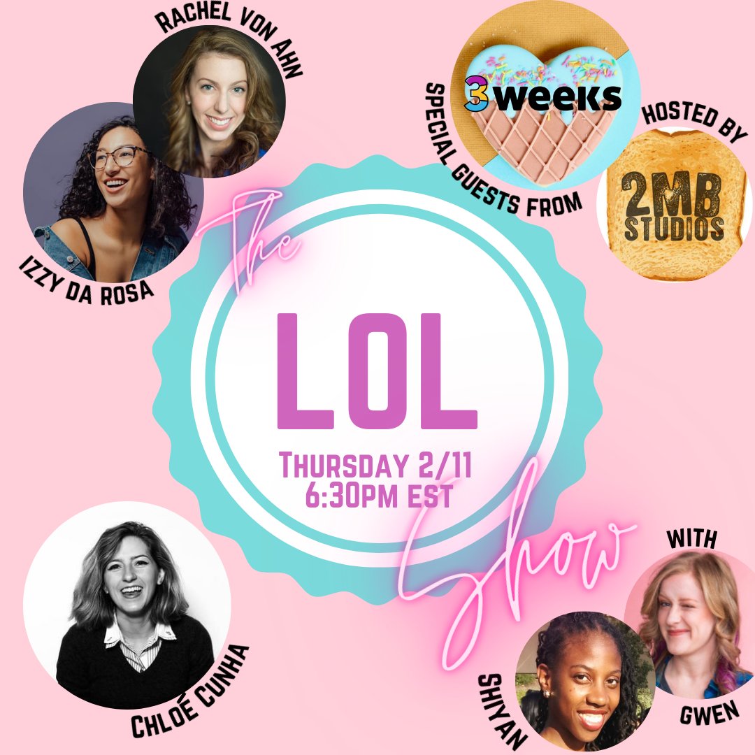 2MBStudios's tweet photo. Love's a funny thing. This week, we get the joke with special, Valentine's programming.

2/11 at 6:30pm EST.  Women, punching up. @izzydarosa @Joireine 

2/13 at 8pm EST. Wrestlers, embattled.

2/14 at 8pm EST. 6th graders, crushing. @notoriousemlav 

https://t.co/hA7wwarWEy #2MV https://t.co/mEXtja3rWl