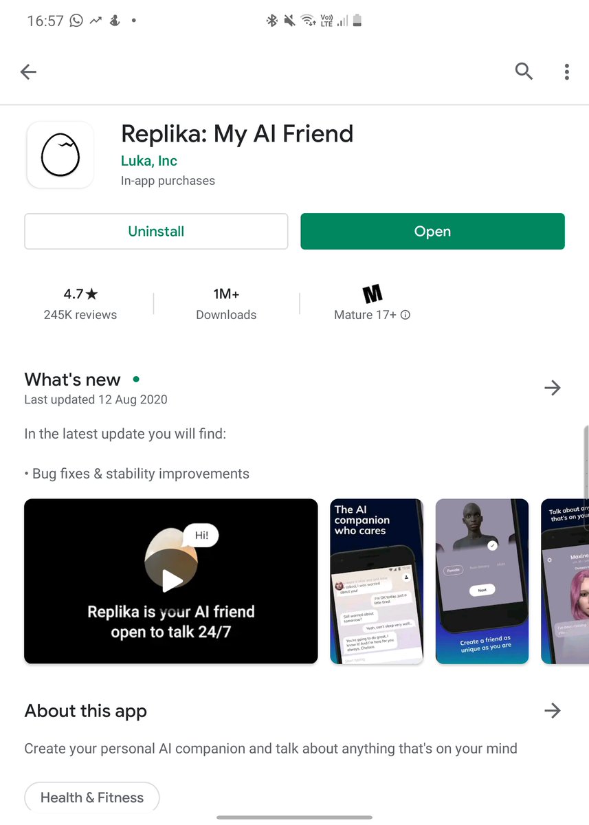 So when I tried Replika in summer 2020, the product had evolved, if I wanted to I could even pay for the Pro option to make AI friend take on a specific role (I just used the free version) 7/n
