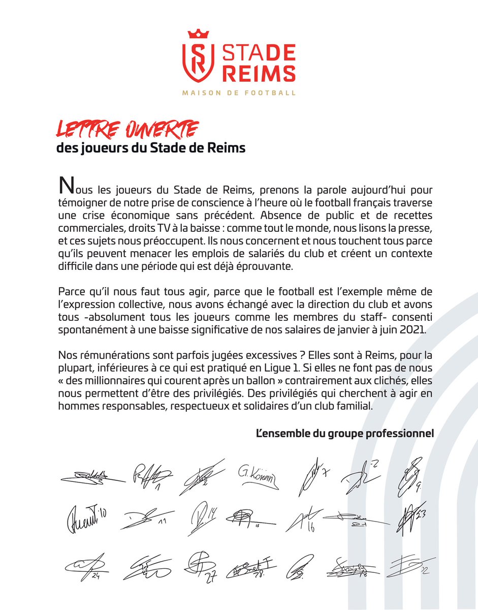 SimoneRovera's tweet image. Bravo à tous les joueurs et au staff du @StadeDeReims 

Un geste important pour le club, pour les salariés, pour tous dans un moment si compliqué 

👏🏻👏🏻👏🏻