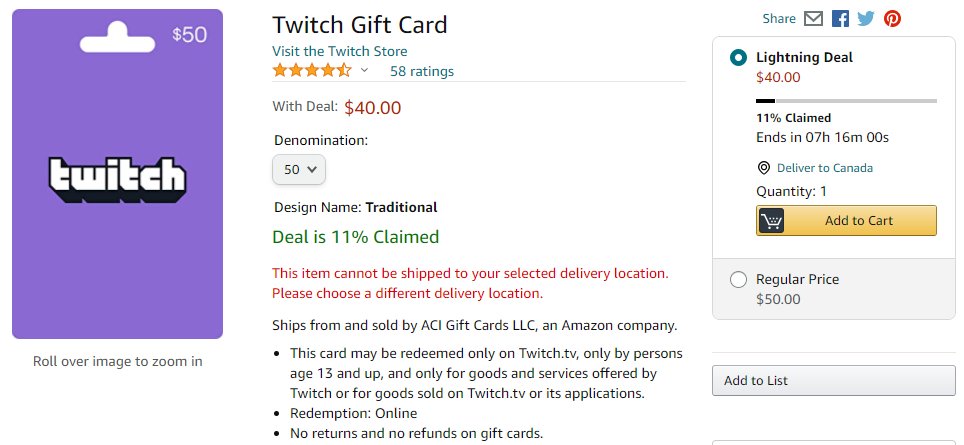 Zach Bussey If You Re In The Us You Can Get A 50 Twitch Gift Card For 40 You Can Redeem It For Subs Bits Etc T Co Kv7gwm2nvo T Co Ln36vuszi2