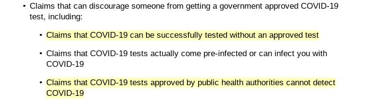 Also. Of course there are tests that are not yet approved that can detect COVID-19. Does Facebook think tests collapse into reality from their superimposed state the moment they are approved? If a test fails to detect a new variant for some reason, are we allowed to discuss that?