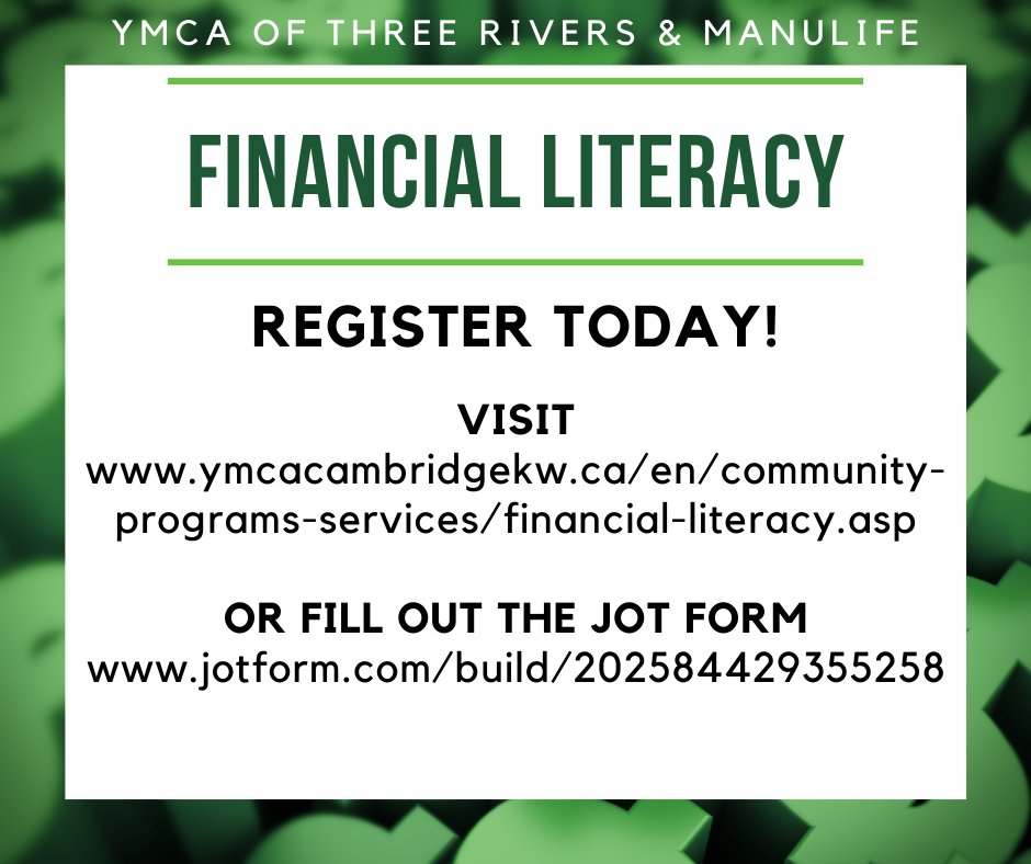 Without an understanding of how finances operate, the consequences can have long-term effects on overall wellness. 
REGISTER for our 2021 FINANCIAL LITERACY Program 
#FinancialLiteracy
#Manulife
#ThisIsY
#KWAwesome
#WRUnited
#WatReg
<a href="/YMCAsofCandKW/">YMCA of Three Rivers | Waterloo Region</a> <a href="/YGuelph/">YMCA of Three Rivers | Guelph</a> <a href="/YMCAstratfordCA/">YMCA of Three Rivers | Stratford-Perth</a>