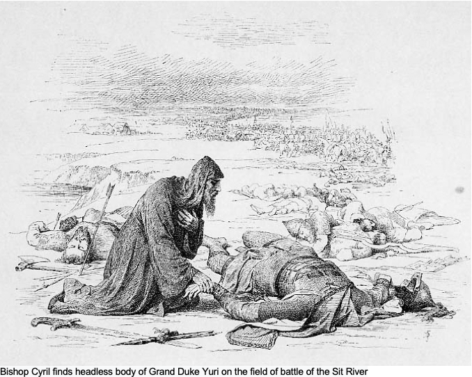 Moscow was executed outside the walls of Vladimir during the siege and the second son was killed in the slaughter. Yuri tried to lift the siege but he was completely surrounded and cut down. In fact, he didn't even know he is surrounded till he sent a scouting party!!