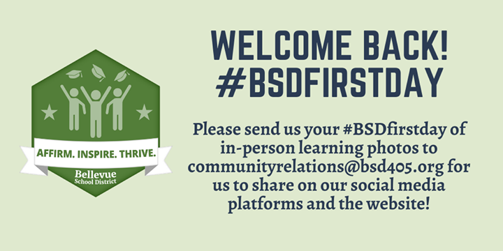 TheBSD405's tweet photo. We're excited to welcome back our first graders and kindergarteners for in-person learning this week! Please send us your first day of in-person learning photos to communityrelations@bsd405.org, or tag us on social media with #BSDFirstDay, so we can celebrate your first day back! https://t.co/RzAEvN2uar