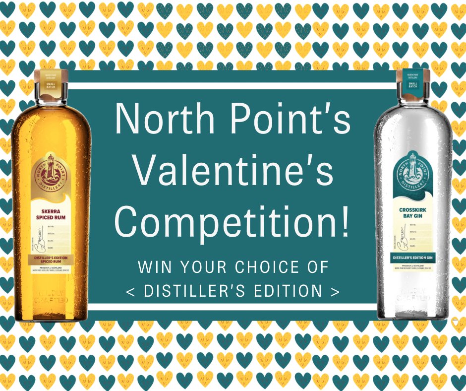 🧡 Valentine's Day #Giveaway 

Fancy winning a bottle of Crosskirk Bay #Gin or Skerra Spiced #Rum?

To enter:
-Retweet &amp; tag who you would share your North Point bottle prize with
(or who you would like to give a gentle hint to 😉).

Over 18's only. Ends at midnight on 10/02/21.