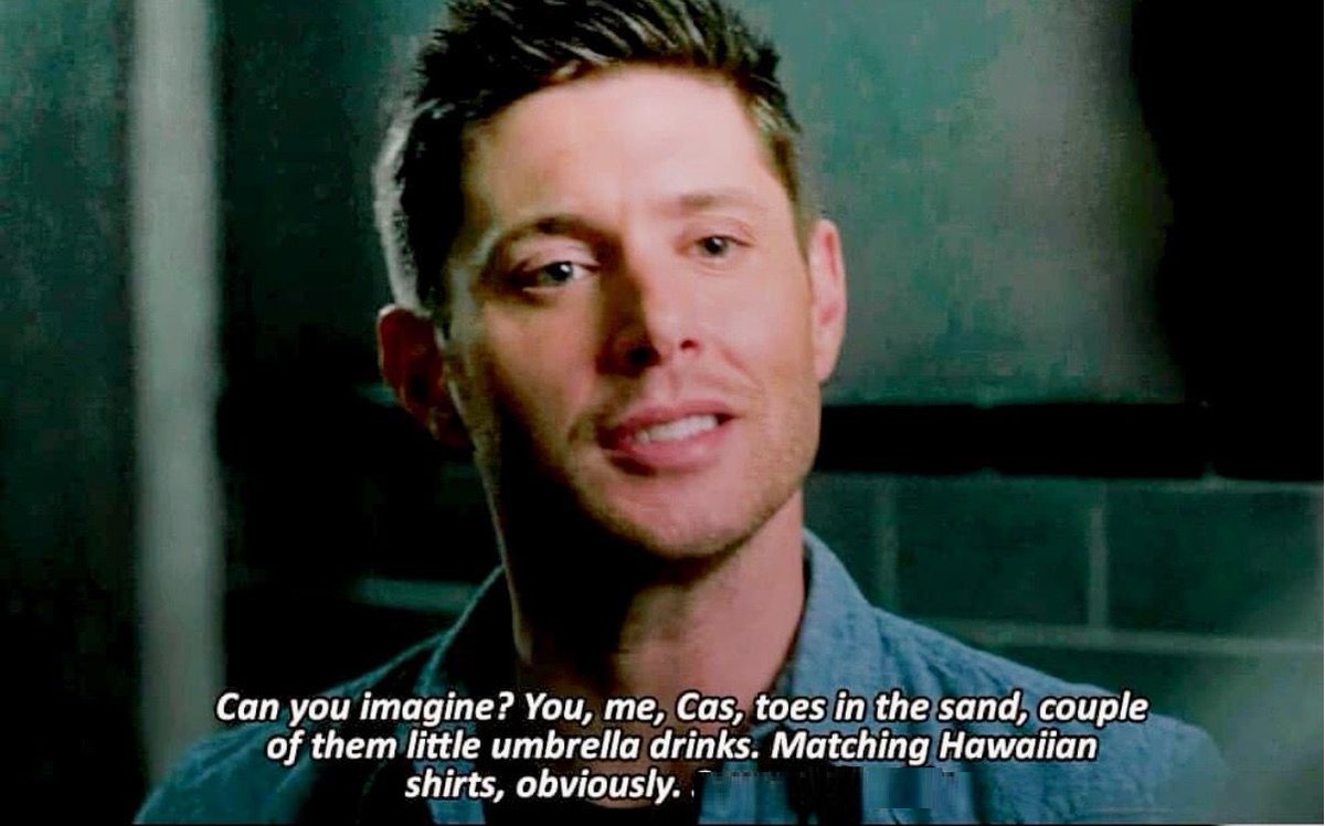 Dean retirement dream about him, Sam and Cas matching hawaiian shirts at the beach VS Jackles actually buying those shirts for him, Jared and Misha-(making sure they had ventilation because of how much jared sweats + getting a brighter color for Misha cause he'd prefer it)