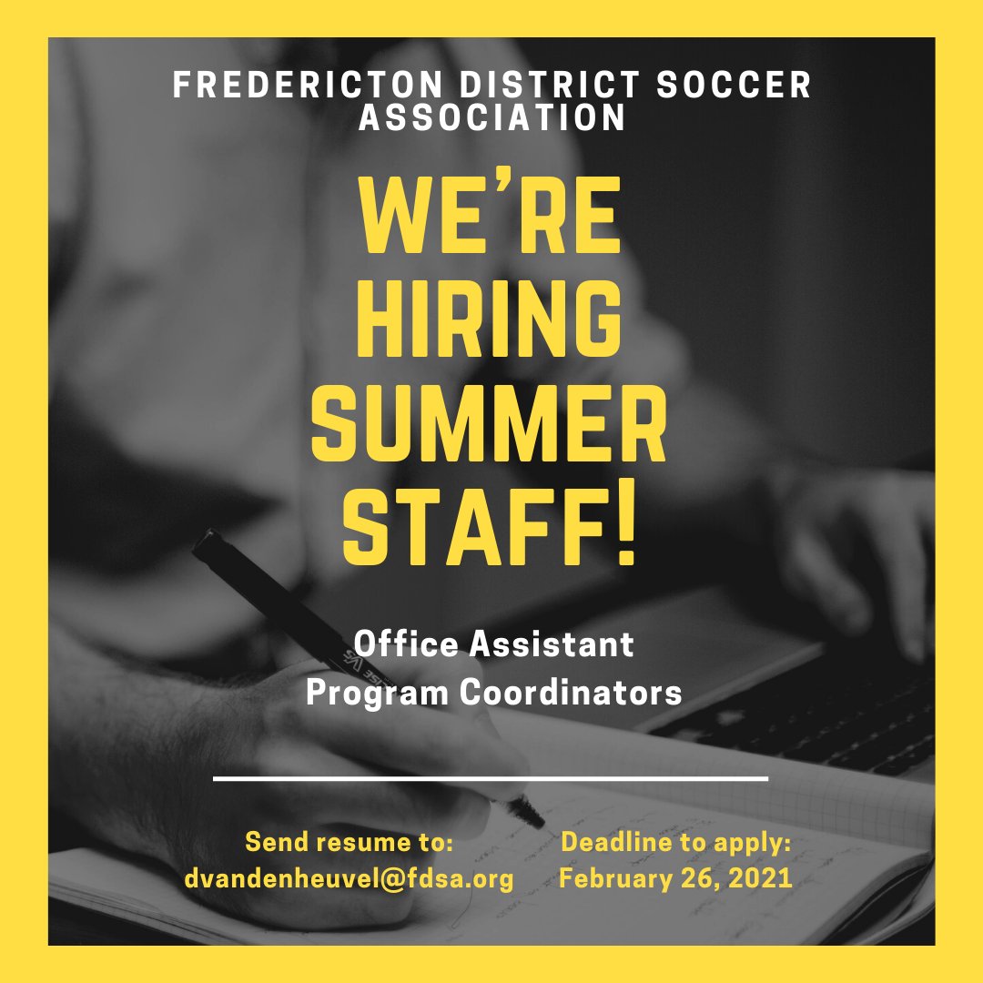 fdsasoccer's tweet photo. We are looking for good people to join our Summer Staff! 2-5 full-time positions available May-Sept 2021. Job descriptions/Req'ts https://t.co/ykazvyGU75  Applicants should send Resume &amp; Cover letter to dvandenheuvel@fdsa.org by Feb26th https://t.co/UgJogC1oPi