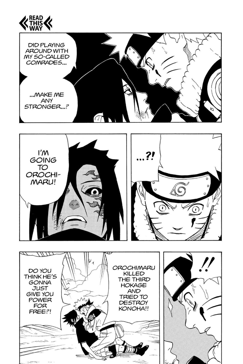 The 2nd progression Sasuke has tht contradicts his beliefs is during the 1st valley battle. Sasuke tells Naruto that he doesn't understand and never will because he never had any bonds to lose to begin with. Because he had the bonds to lose, Sasuke wants his pain acknowledged.