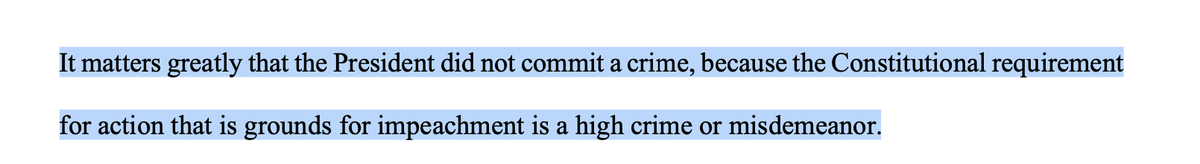 Finally, Trump claims that he didn't commit a crime.Um, yes, he did.Moreover, we saw this argument in the last impeachment: "high crimes and misdemeanors" must refer to a particular provision of the federal criminal code.This makes no sense for a few reasons. 25/