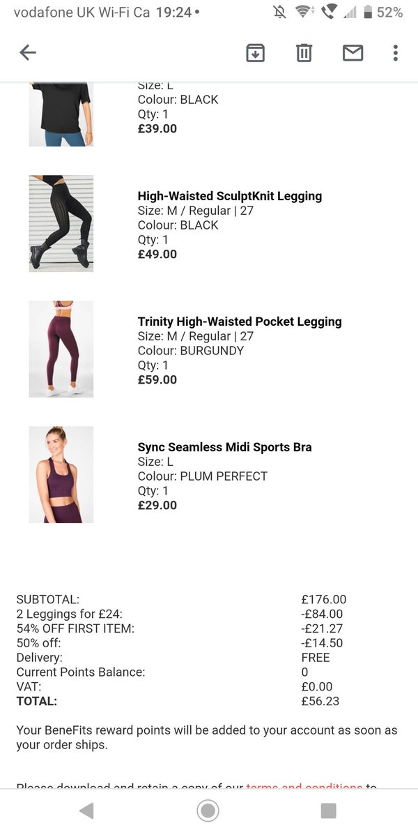 SimoneDavies4's tweet photo. .@Fabletics I've been signed up to a £49 a month contract I didn't agree to that isn't mentioned clearly on the order summary. Your CS team said I'm not entitled to a refund, but should spend the credit with you instead. Please may I have a refund for £49, and cancel any subs. https://t.co/WVPM0rWtpR
