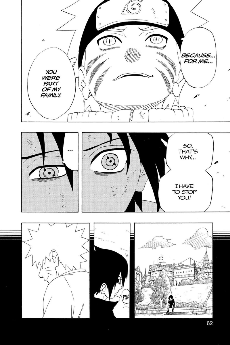 This connection awakens Sasuke's 3 tomoe sharingan, once again showing his ongoing hypocrisy as his bonds continue to strengthen him.Sasuke even admits that if he were to cut his bond with Naruto he would be in even more pain, therefore he would become even stronger.