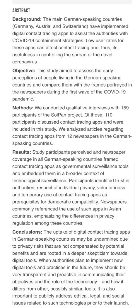 Barbara Prainsack (@bprainsack@c.im) (@bprainsack) on Twitter photo Our paper (led by <a href="/bettizimm/">Bettina Zimmermann</a>) on “Early Perceptions of COVID-19 Contact Tracing Apps in German-Speaking Countries” is out: buff.ly/3cXe7Dl - reporting findings from our <a href="/SolPan_Plus/">SolPan_SolPan+</a> study! With A Fiske, N Hangel @McLennanStuart <a href="/alena_buyx/">Alena Buyx</a> Our paper (led by <a href="/bettizimm/">Bettina Zimmermann</a>) on “Early Perceptions of COVID-19 Contact Tracing Apps in German-Speaking Countries” is out: buff.ly/3cXe7Dl - reporting findings from our <a href="/SolPan_Plus/">SolPan_SolPan+</a> study! With A Fiske, N Hangel @McLennanStuart <a href="/alena_buyx/">Alena Buyx</a>