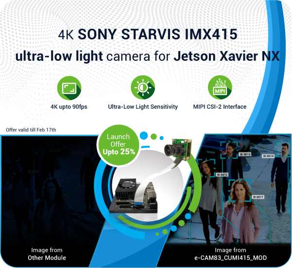 econsystems's tweet photo. Read our press release about the launch of e-CAM83_CUMI415_MOD camera module, based on the 4K Ultra-HD #SonySTARVIS IMX415 ultra low light sensor by clicking the link below.

https://t.co/20U5xIhn8q

#broadcasting #monitoringsystem #videoanalytics #smartsurveillance https://t.co/R6dGc9qlHY