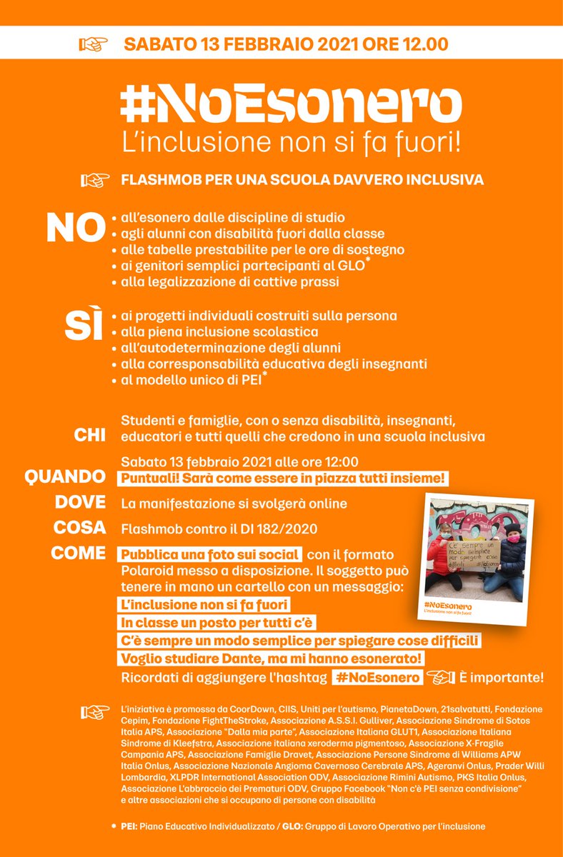 È iniziata la campagna social #NOESONERO con l’obiettivo di manifestare il nostro dissenso verso il DI 182/2020 che dà il via all’adozione del nuovo modello di PEI e stabilisce le modalità per l’assegnazione delle misure di sostegno.
#unitiperlautismo #disabilita #scuola