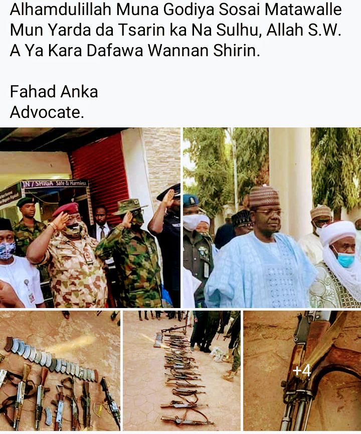 AnkaSarki's tweet photo. About 6 Bandit Agreed with Dialogue and Peace Process in Zamfara, Submitted 22 Weapons 20 Ak47 and 2 dangerous Gun. https://t.co/mwWwOddQyE