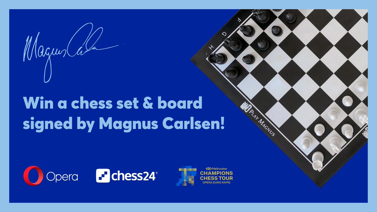 ChampChessTour's tweet photo. Who is your favorite chess player and why? Reply below to win this chess board signed by @MagnusCarlsen! Make sure to use #opera and #ChessChamps for a chance to win! https://t.co/h3ogISN9OP