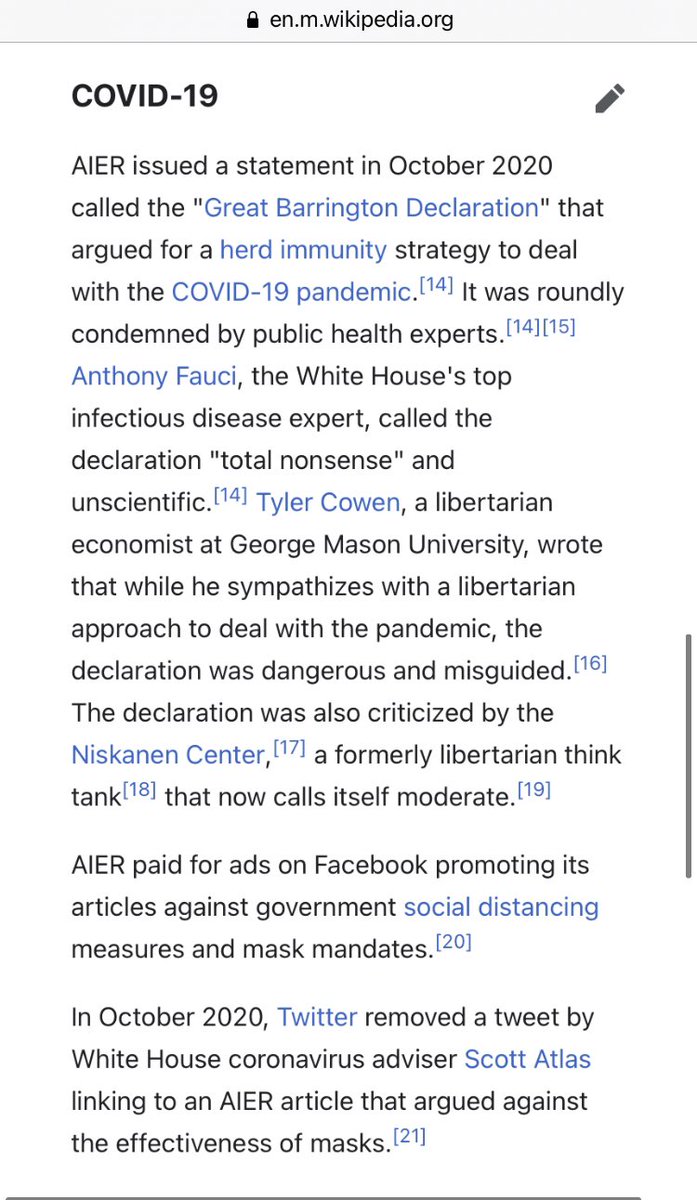 This is the type of organization behind “COD”.  #AIER is Koch affiliated & has published portrayals of climate change as minor with titles such as "Brazilians Should Keep Slashing Their Rainforest". Their COVID stance is reckless unscientific propaganda.  https://en.wikipedia.org/wiki/American_Institute_for_Economic_Research