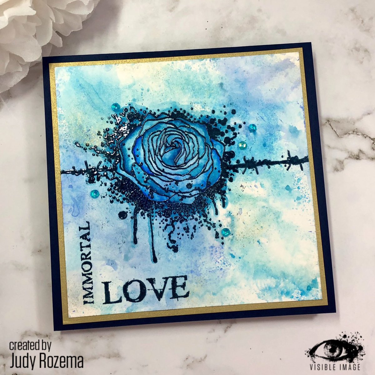 Stunning card by Judy featuring the gorgeous grungy rose stamp, barbed wire and sentiment from our FOREVER LOVE set 💙 #rosestamp #valentinecard #cardmaking #stamping #visibleimage