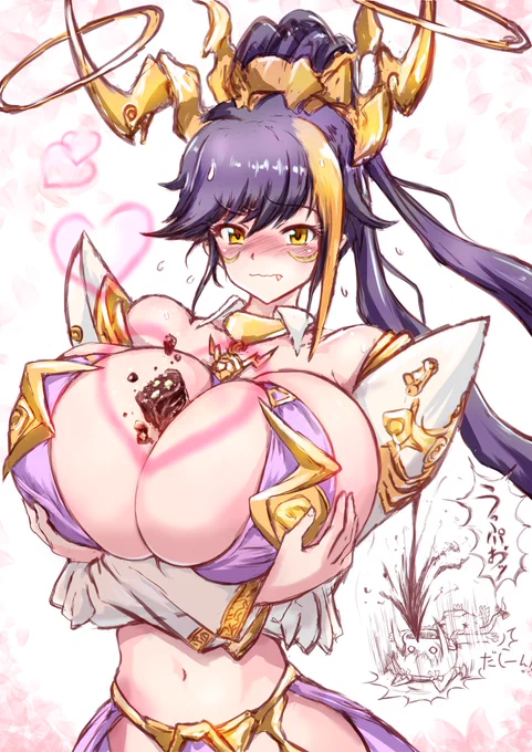 Nさんから正しい義理チョコの渡し方を受信するもようやく騙された事に気づきつつある雷神さんといろいろ溢れ出てきて決壊したミルと圧に耐えられずに砕け散ったブラックサンダー #パズドラ #パズドライラスト #バレンタイン雷神サンダー 