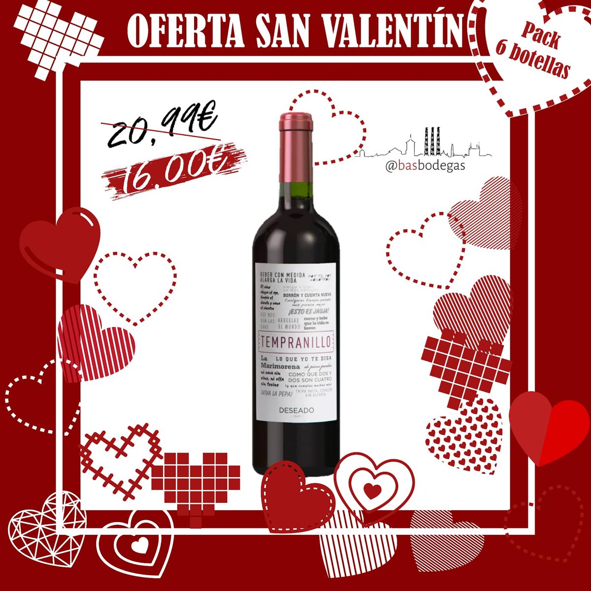 BasBodegas's tweet photo. Diselo a quien ames, díselo a quien más quieras, pero sobre todo, díselo con #BASBODEGAS y con su gran oferta de #SanValentin. 👉 https://t.co/vRSDQLu9MI 🌐
❤️🍷❤️
#DeseadoTempranillo #DeseadoVerdejo #Tempranillo #Verdejo #wine #vino #love #happyvalentinesday #Spain #margarita https://t.co/tc5ahkQbJ1