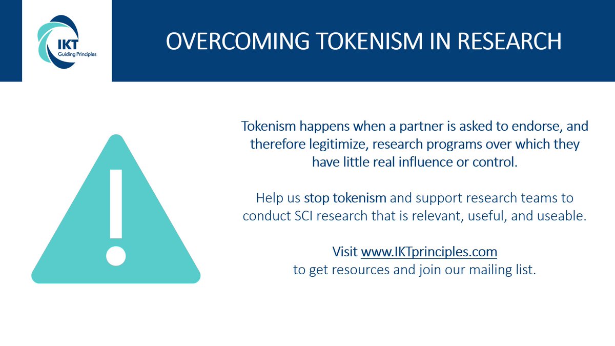 We are creating tools and resources to help you stop tokenism and use our #IKTGuidingPrinciples for #spinalcordinjury #research.

Download our one-page postcard, check out our resources, &amp; join our mailing list to learn about new initiatives! 

Link: ikt.ok.ubc.ca/ikt-resources-…