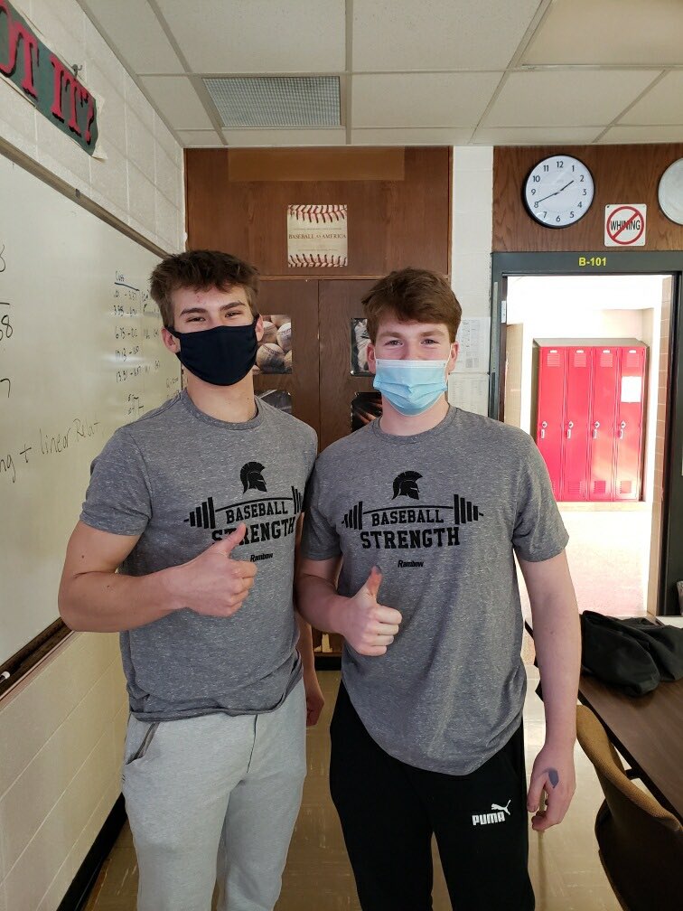 ROCORI_Baseball's tweet photo. Couple of our guys getting their 50 lift shirts! @SpanierJack @BlakeTylutki https://t.co/VTg8R040NS