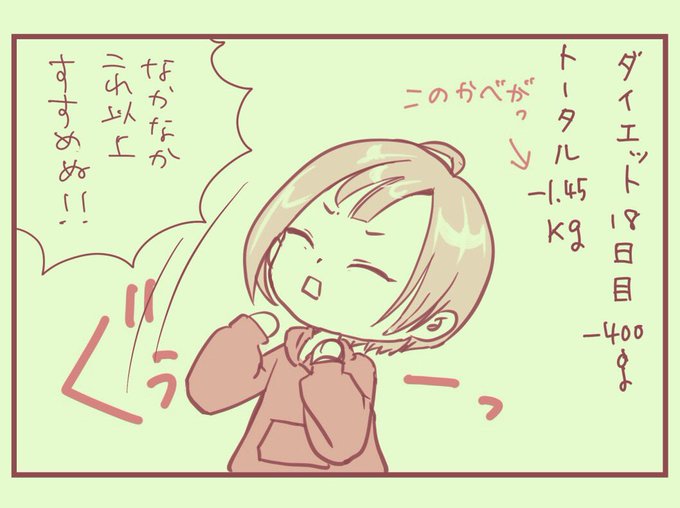 #絵日記 #えいりのダイエット記録 #コルクラボマンガ専科 #1日1絵

この日の体重はちょっと減って元に戻る。

ダイエットも毎日絵にすることで、諦めずに済んでるし。

立派な作品を描かなきゃと思ってしまうと何も描けなくなるから。つまらないものでも描いていい! 
