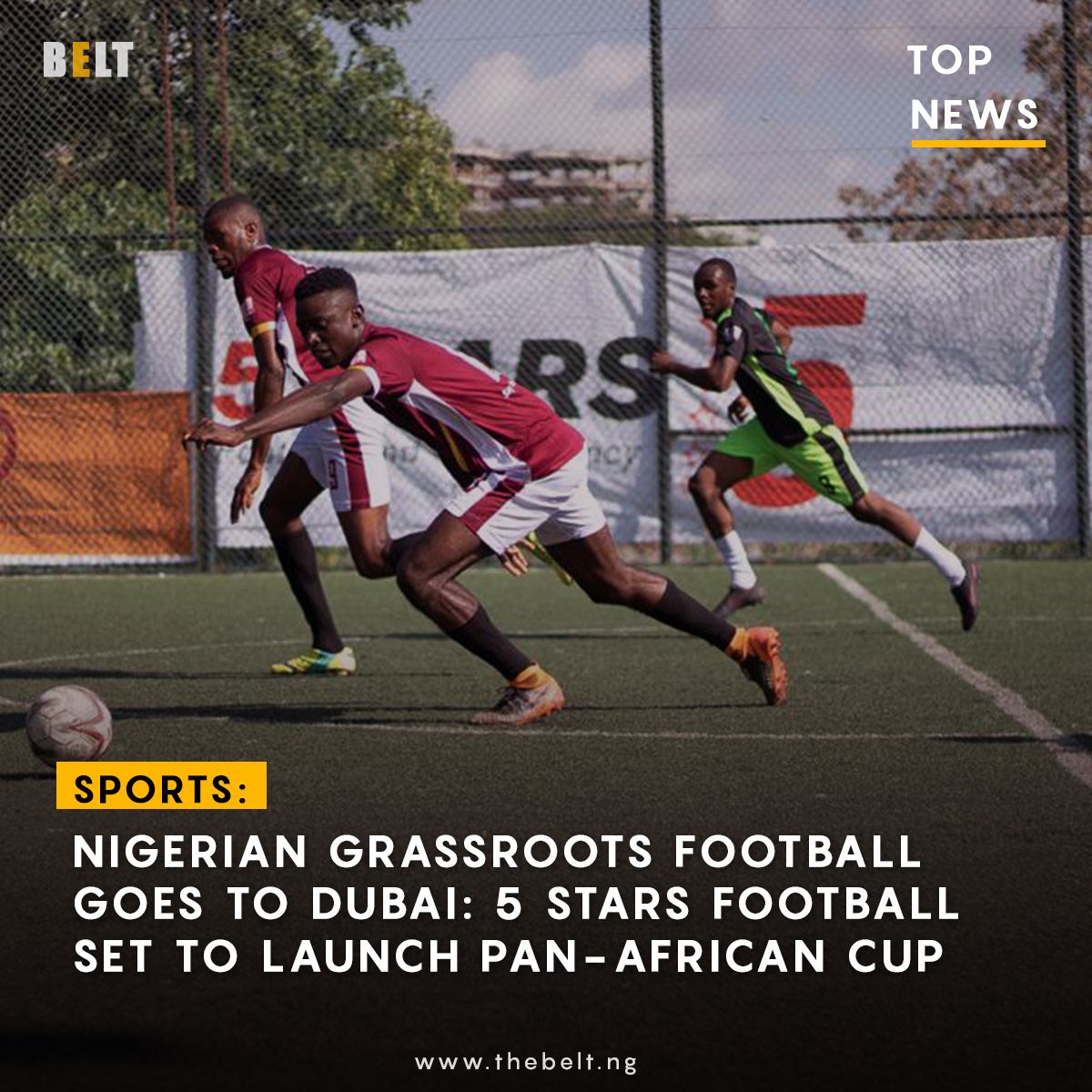 The Nigerian Sports Agency: 5 Stars Football and Consultancy announces the launch of its Pan-African Cup set to hold in Dubai.

The organization is set to take Nigerian Grassroots Football across international borders.

#BELT #BELTNews #5StarsFootball #Grassroots #Football #9ja