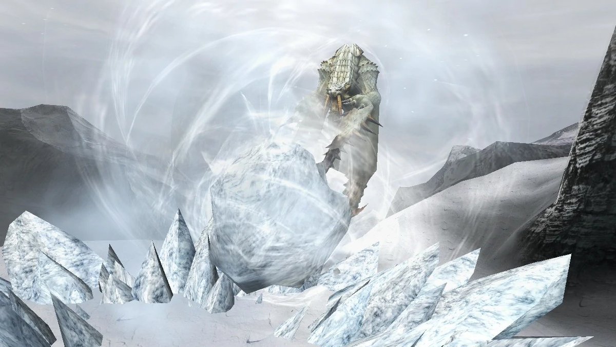 Once fired from its mouth, the projectile will turn into an icy tornado. It uses this breath-based attack to capture prey, preventing creatures from escaping its grasp.