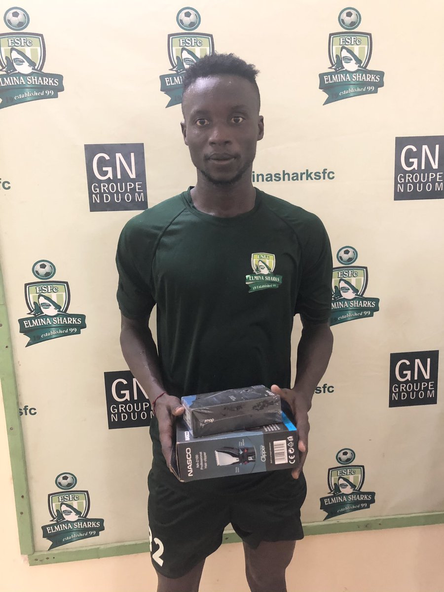 ElminaSharks's tweet photo. MAN OF THE MATCH
#AlhajiMustapha wins the @nascoghana MOTM
#FearsomeSharks
#GPLwk13
#SharksChelsea https://t.co/bcT8mKKg04