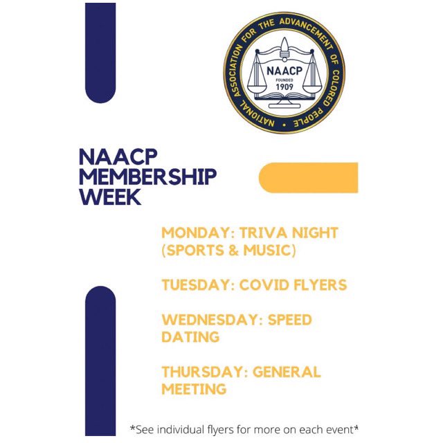 CcuNaacp's tweet photo. We have some amazing events in store for NAACP membership week! https://t.co/KOgjSqmKm0