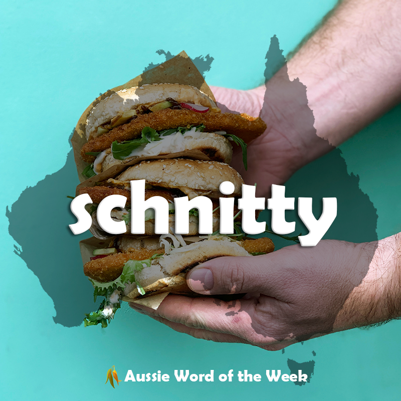 MacqDictionary's tweet photo. The #schnitty, the slang name for the legendary chicken schnitzel, comes with a generous side of chips and a forest of salad. https://t.co/Hq9J4VWGhQ https://t.co/1MNLBuT5mx