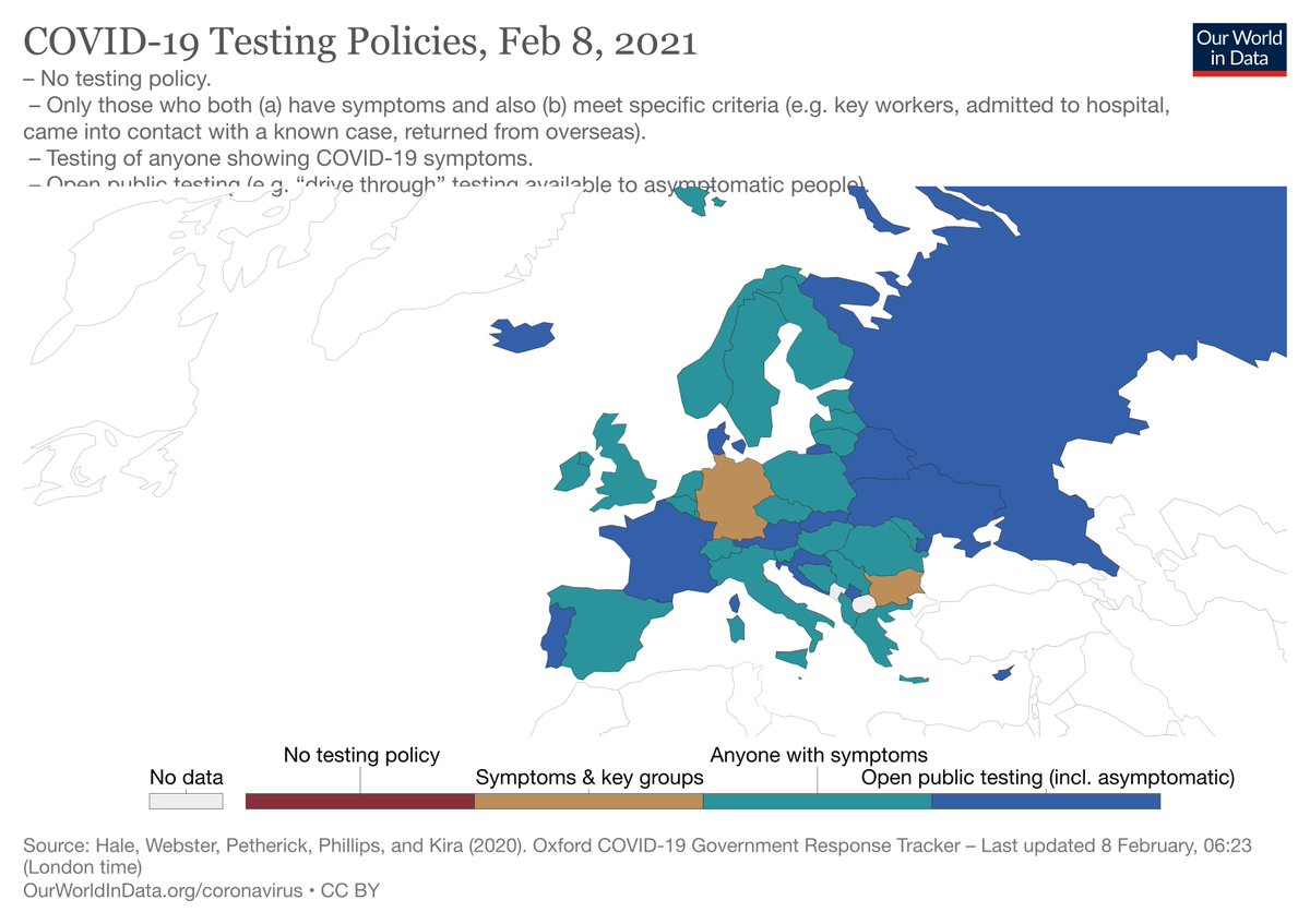 Deutschlands Teststrategie ist die restriktivste in ganz Europa laut <a href="/OurWorldInData/">Our World in Data</a> und <a href="/BlavatnikSchool/">Blavatnik School of Government</a>, zusammen mit Bulgarien.