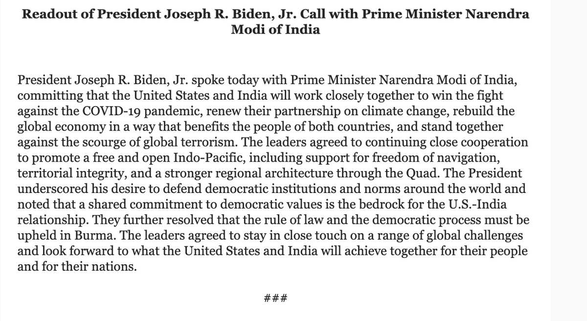 Extremely disappointed that  @POTUS held a call with the fascist PM of India without calling him out for his regime's brutal suppression of millions of Muslim minorities.Unacceptable and appalling for US to ignore blood on Modi's hands  @SecBlinken