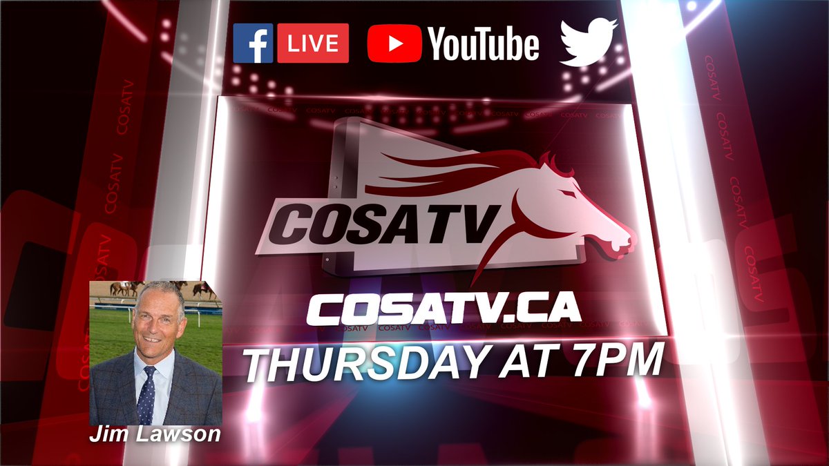 COSATV's tweet image. Join us live this Thursday night on COSA TV when we will be joined by Woodbine CEO Jim Lawson to discuss a variety of topics including when we might see a potential return to racing in the province.  The show will air at 7:00 p.m. (E.T.)