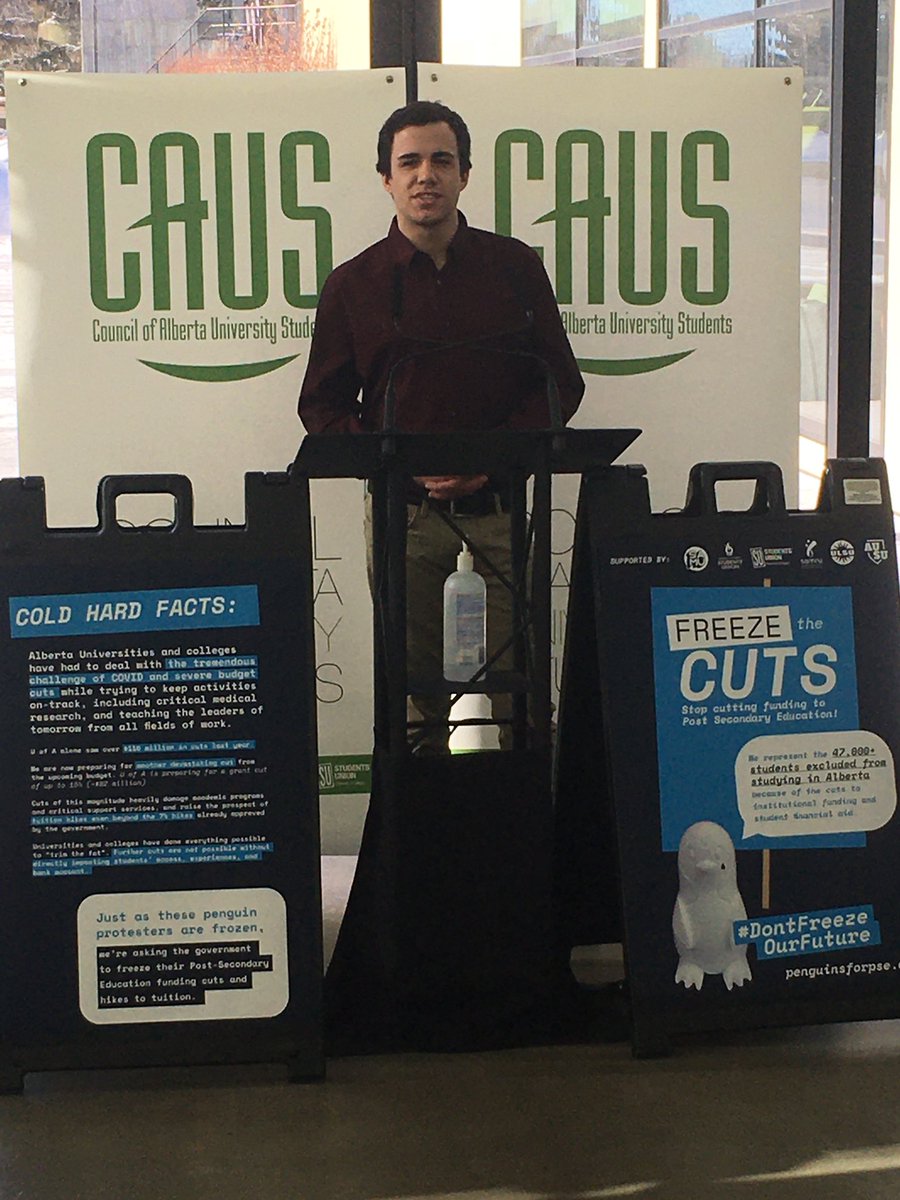 Undergrads call on <a href="/YourAlberta/">Alberta Government</a> to Stop the Cuts to #abpse. Government funding is down and student tuition is up. <a href="/bouwer_ruan/">Ruan Bouwer</a> speaks on challenges students face. #stopthecuts