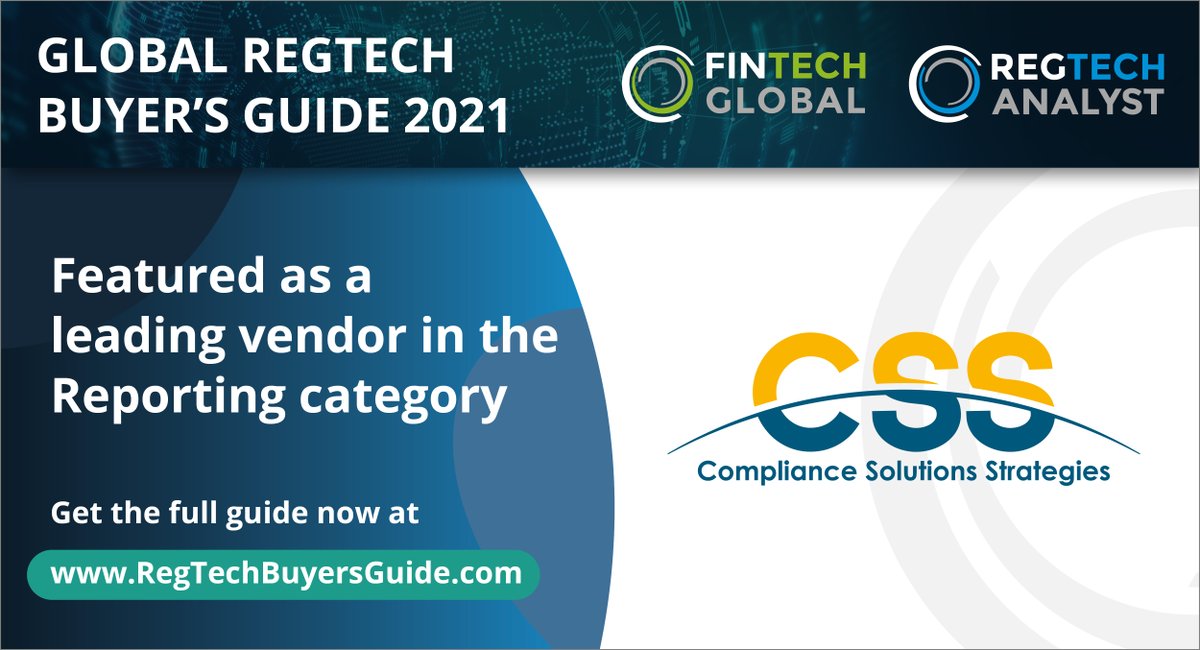 Fintech_Global's tweet image. Delighted to reveal that @CSSregtech features as a leading vendor in our new RegTech Buyer&apos;s Guide. 

fintech.global/regtechbuyersg… 

#RegTechBuyersGuide 

#RegTech #FinTech