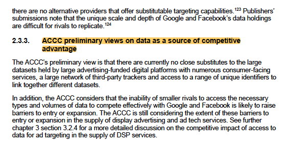 intersection of data and competition policy is central antitrust issue of our time. Until we use antitrust combined with privacy law to constrain the powerful, we'll have an unhealthy digital media marketplace with downstream harms (eg disinfo, data abuse, fraud, et al). /22