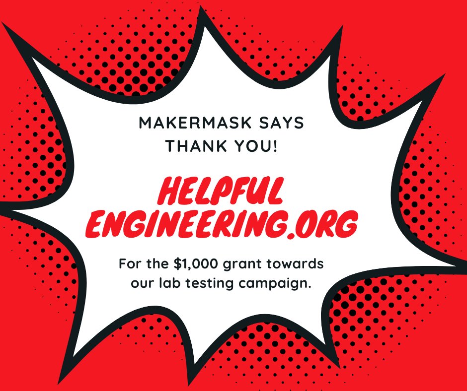 TheMakerMask's tweet photo. @helpfuleng Thank you for all the support you give to #opensource projects.  You are helping us meet our goal of testing mask materials to keep our communities safer! #nwpp4masks @PatchesThru #MaskUp https://t.co/S0ZqWx8yGT
